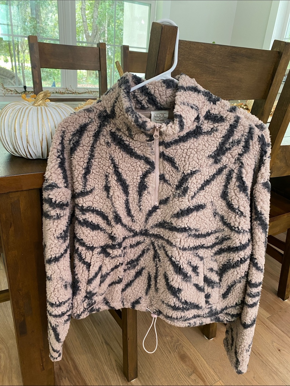 Pink Rose Pink and Black Sherpa Half-Zip Puffer Jacket - Girls